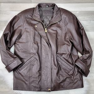 Vintage 90s Jaqueline Ferrar Espresso Leather Coat Size Large